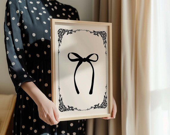 Black Bow Coquette Balletcore Ornate Trendy Dorm Room Wall Art