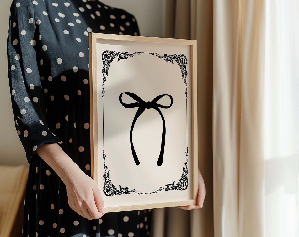 Black Bow Coquette Balletcore Ornate Trendy Dorm Room Wall Art