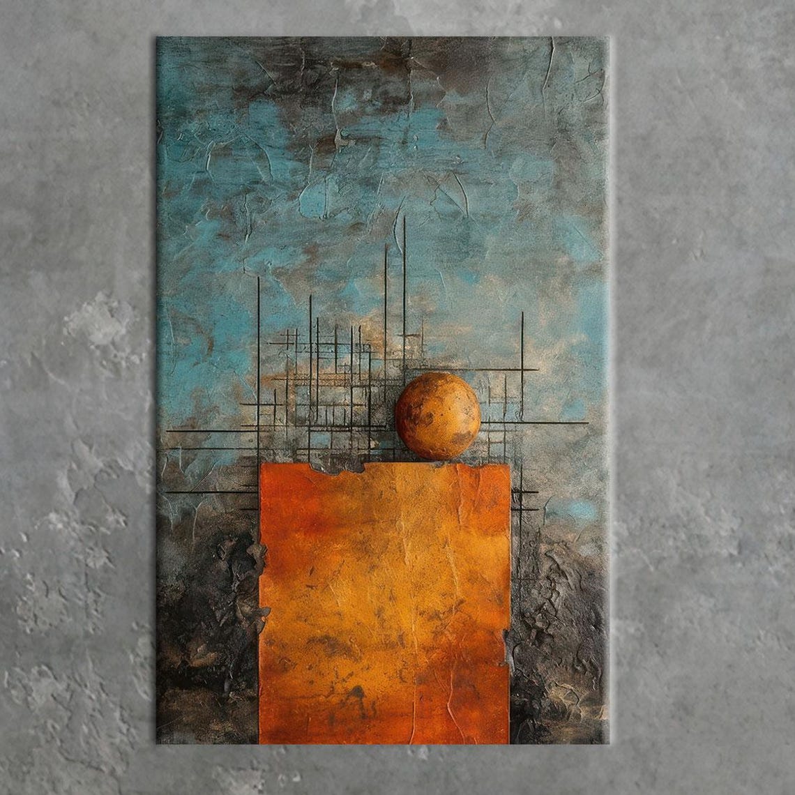 Rust Orange and Teal Abstract with Sphere Textured Modern Art Poster