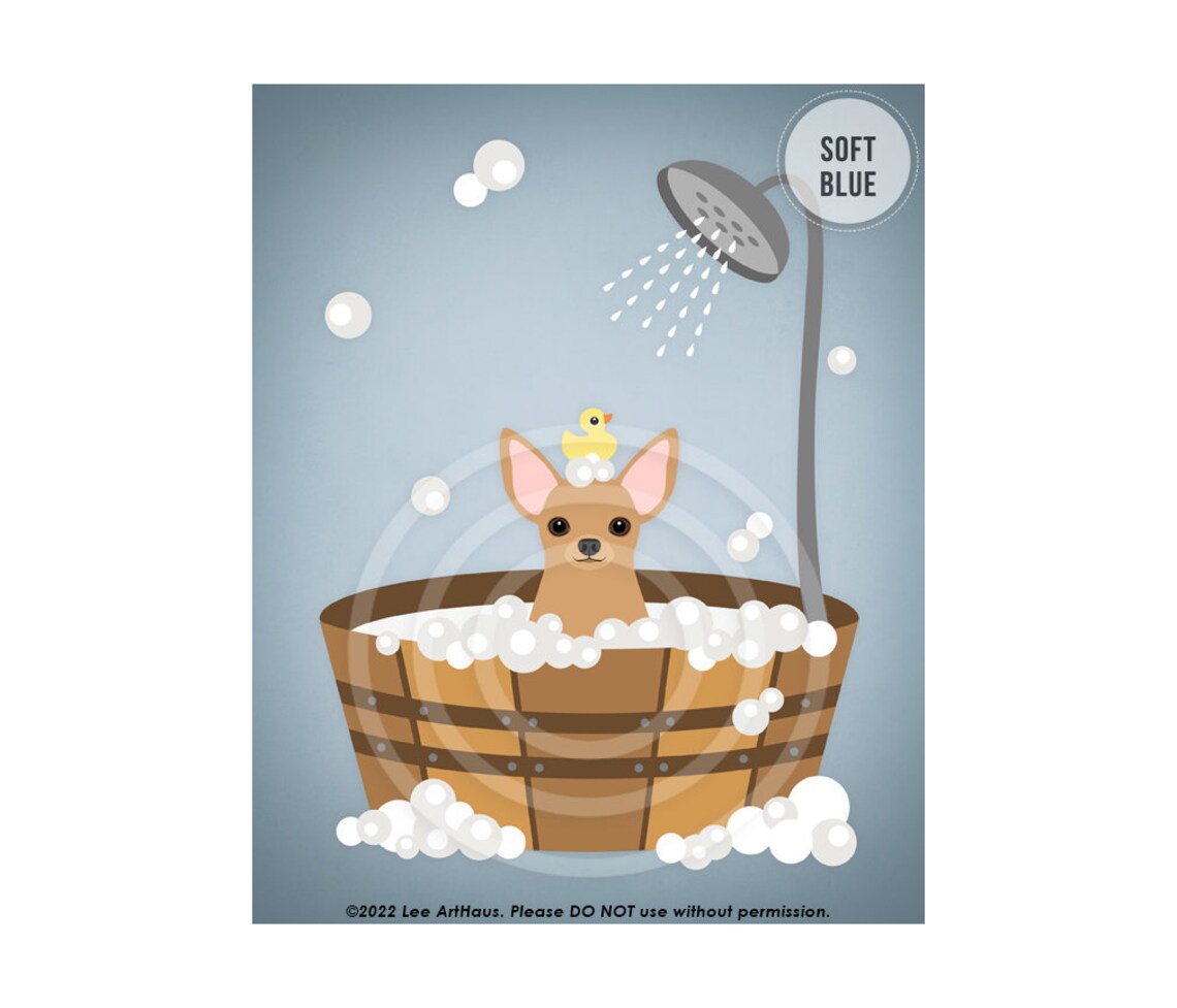 Chihuahua In Wooden Tub Shower Bath With Rubber Duck Funny Dog Poster - Image 2