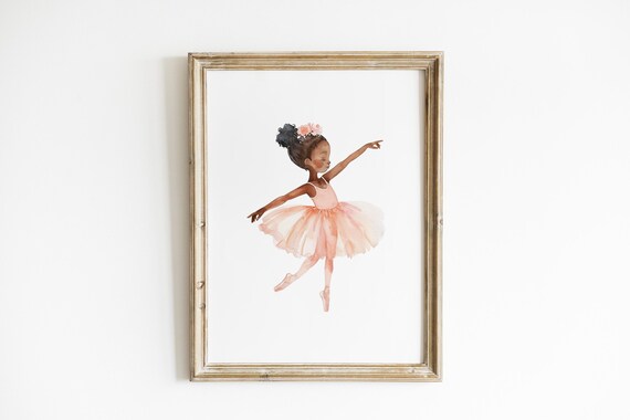 Watercolor Ballerina Girl Pink Tutu Ballet Dancer Nursery Wall Poster