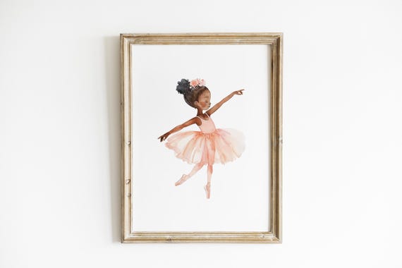 Watercolor Ballet Dancer Nursery Decor Ballerina Art Girl Soft Pink Floral Printed And Shipped Bps7a1