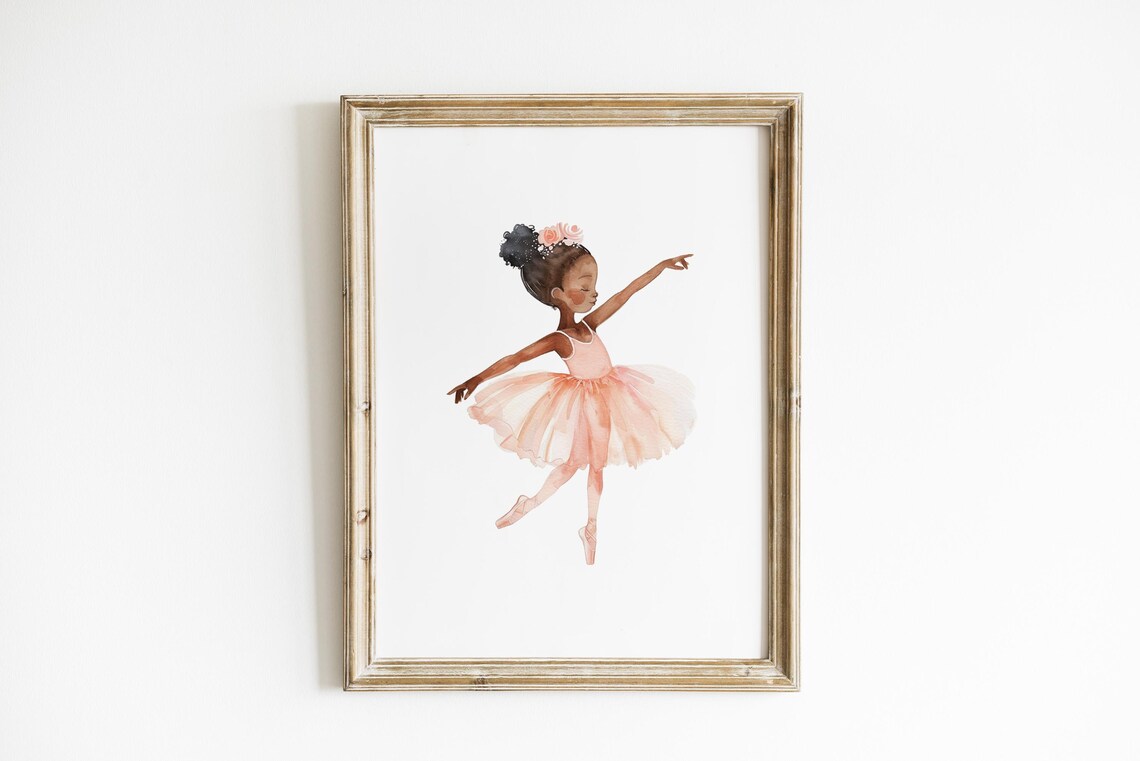 Watercolor Ballerina Girl Pink Tutu Ballet Dancer Nursery Wall Poster