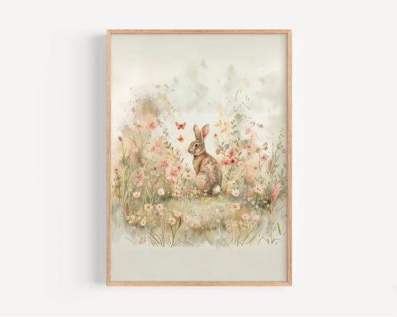 Floral Bunny Nursery Watercolor Art Print