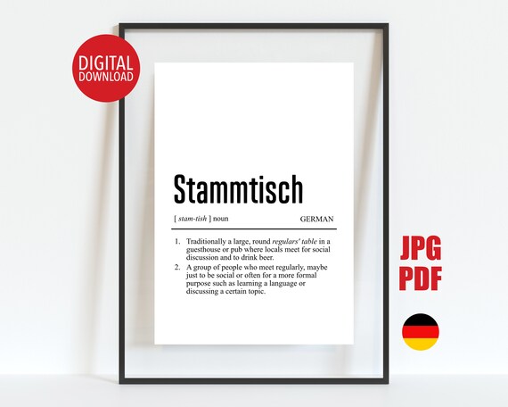 Stammtisch Definition Print German Saying Decor Austrian Travel Poster Typography Wall Art German Language