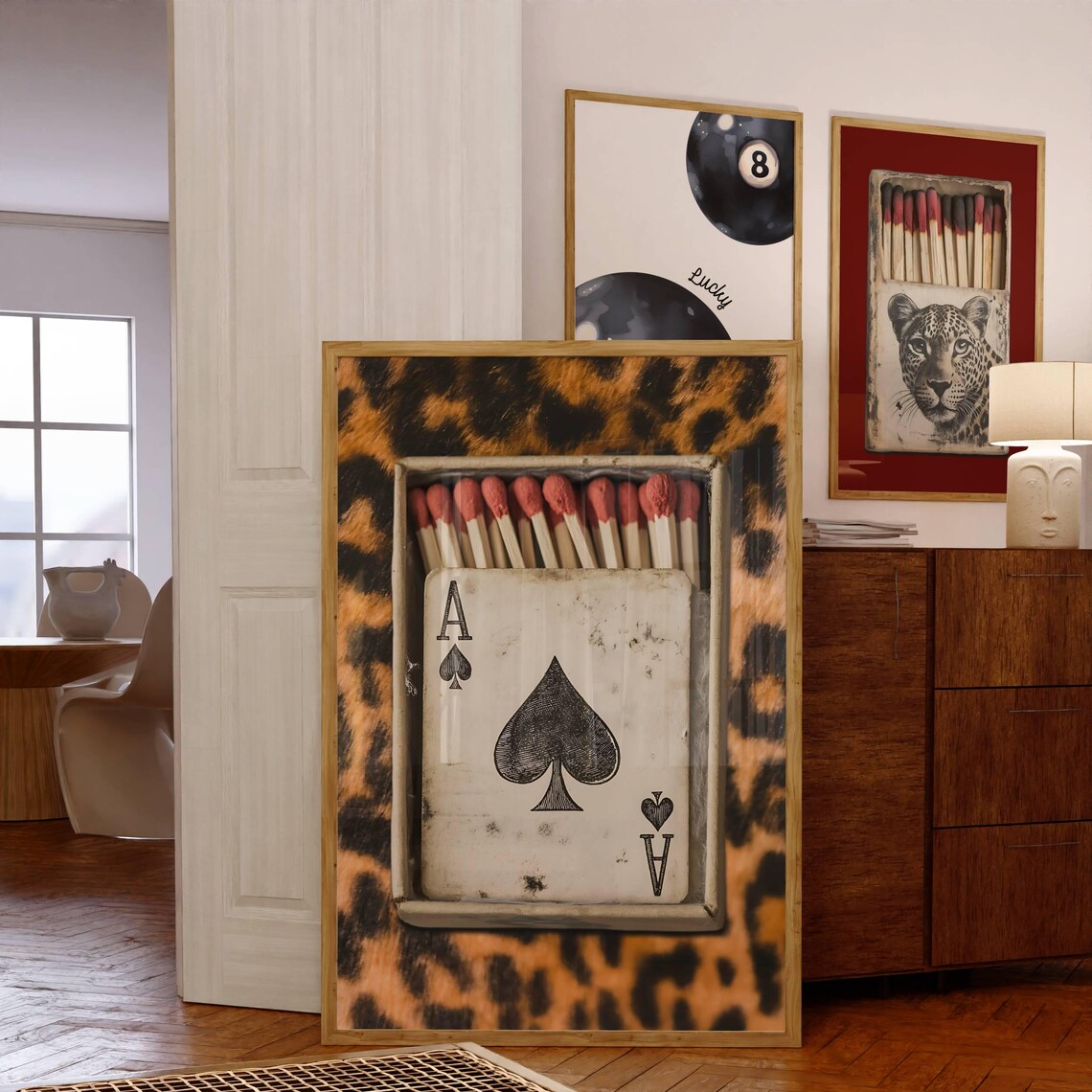 Retro Leopard Matchbox Art Print, Trendy Kitchen Decor