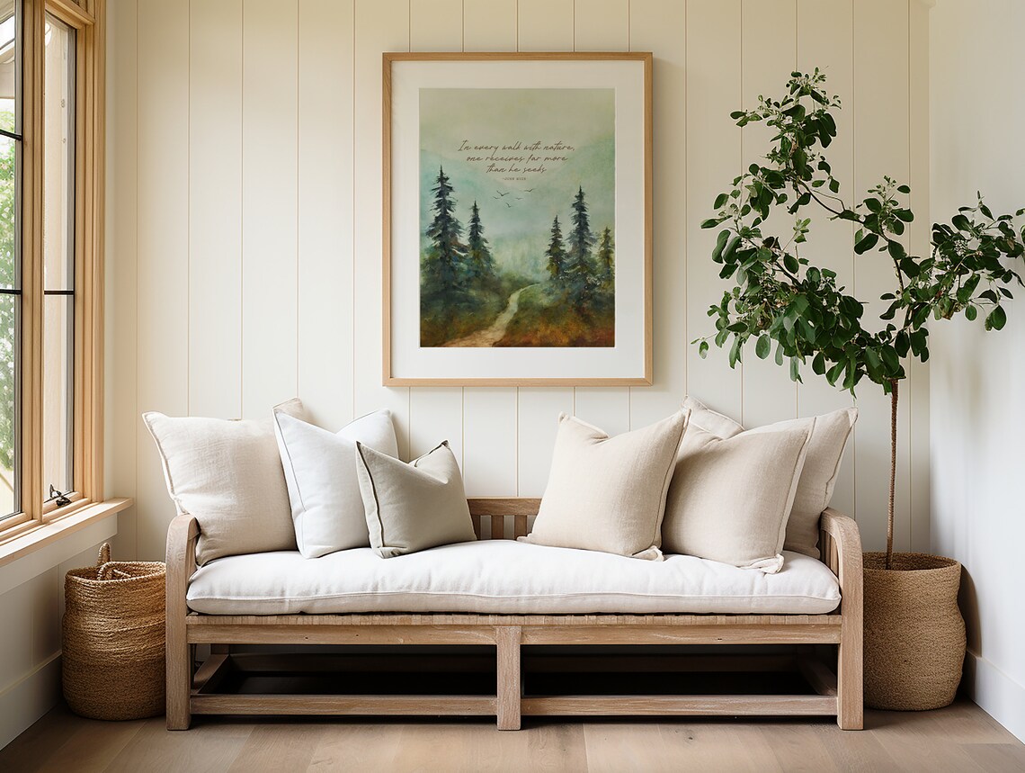 John Muir Quote, Misty Mountains Forest Art Print - Image 2