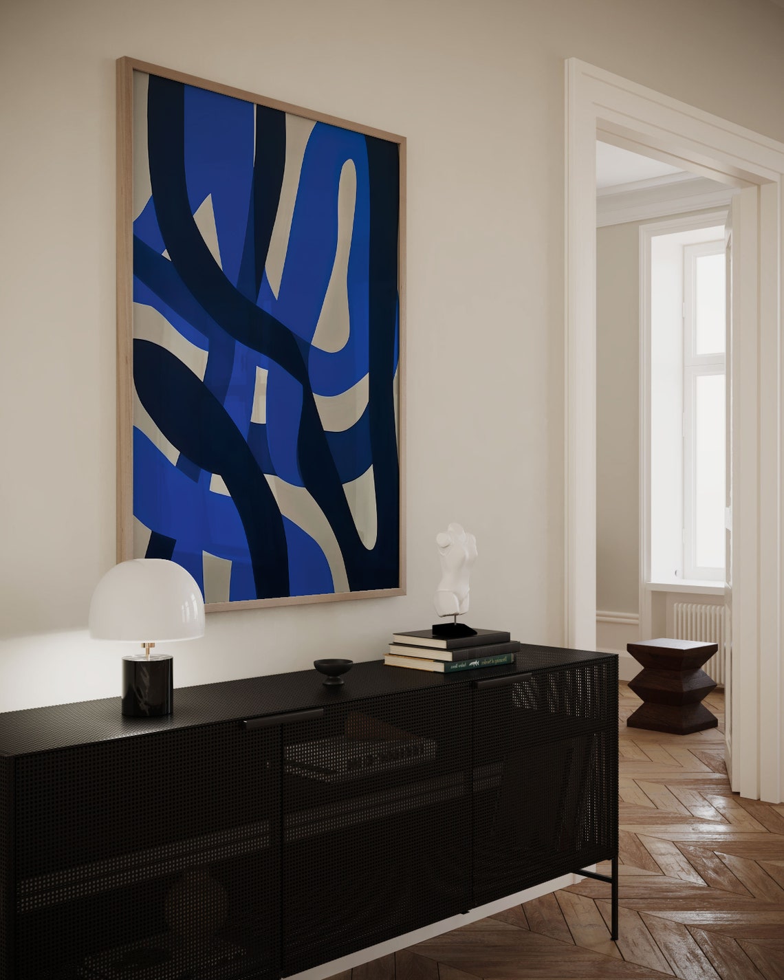 Cobalt Blue Abstract Ribbon Waves Vibrant Modern Bold Art Poster - Image 2