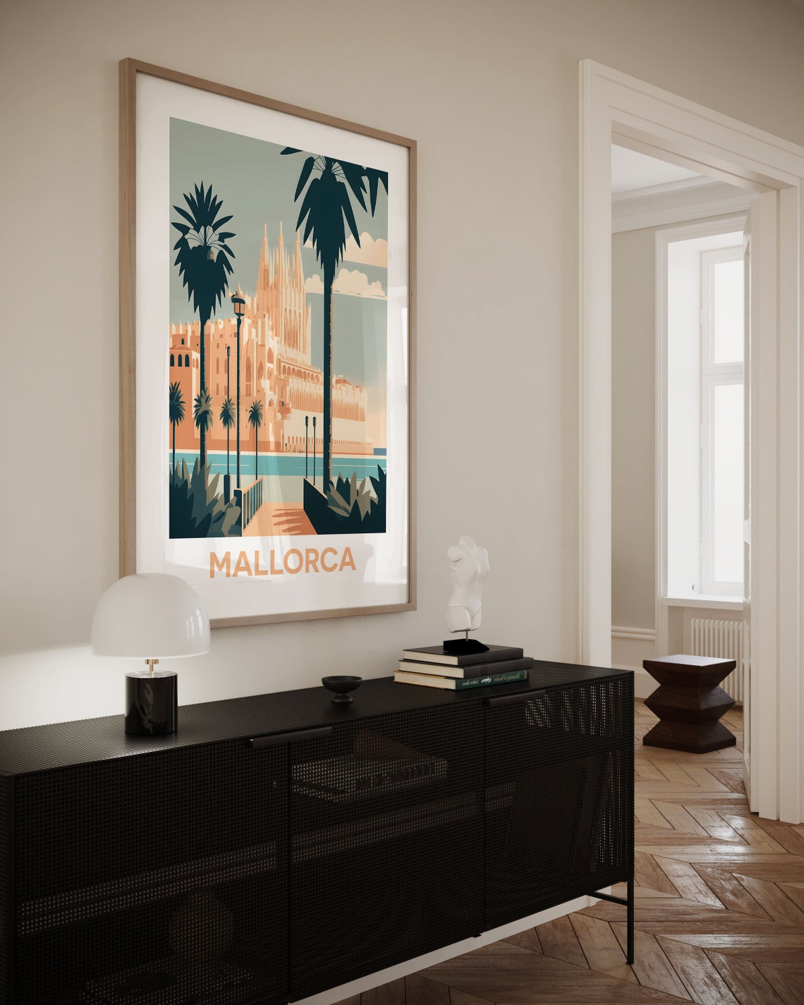 Mallorca Palma Cathedral Palm Trees Beige Minimalist Travel Poster - Image 2