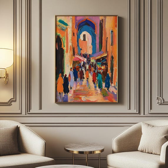 African Art Print Ethnic Market Scene Home Decor