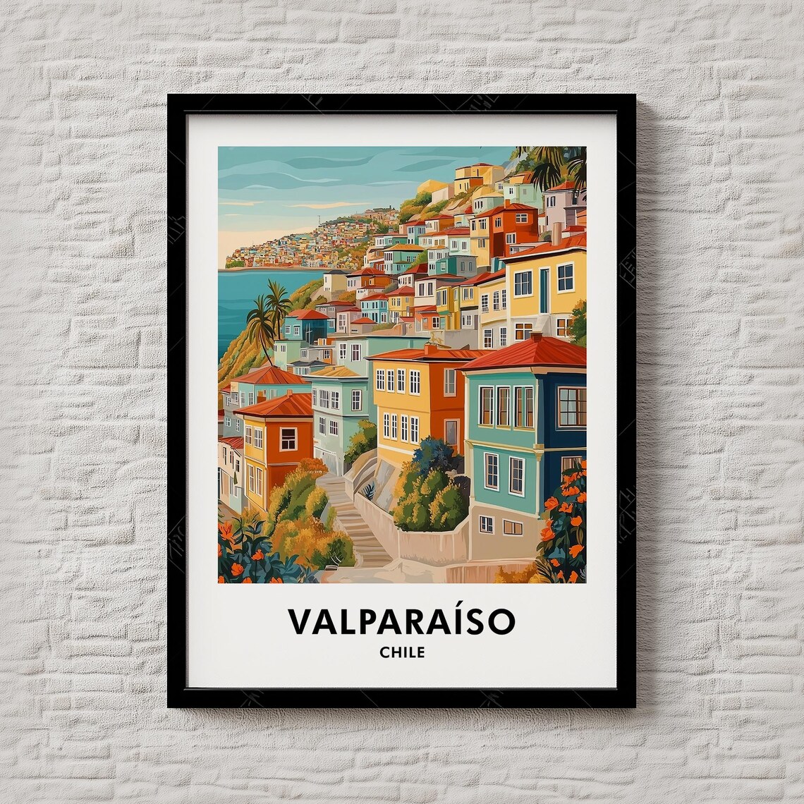 Valparaiso Chile Colorful Hillside Houses Coastal Travel Poster