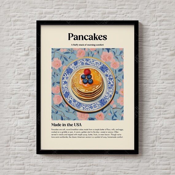 Pancakes Fluffy Breakfast Stack Maple Syrup Berries Kitchen Wall Art