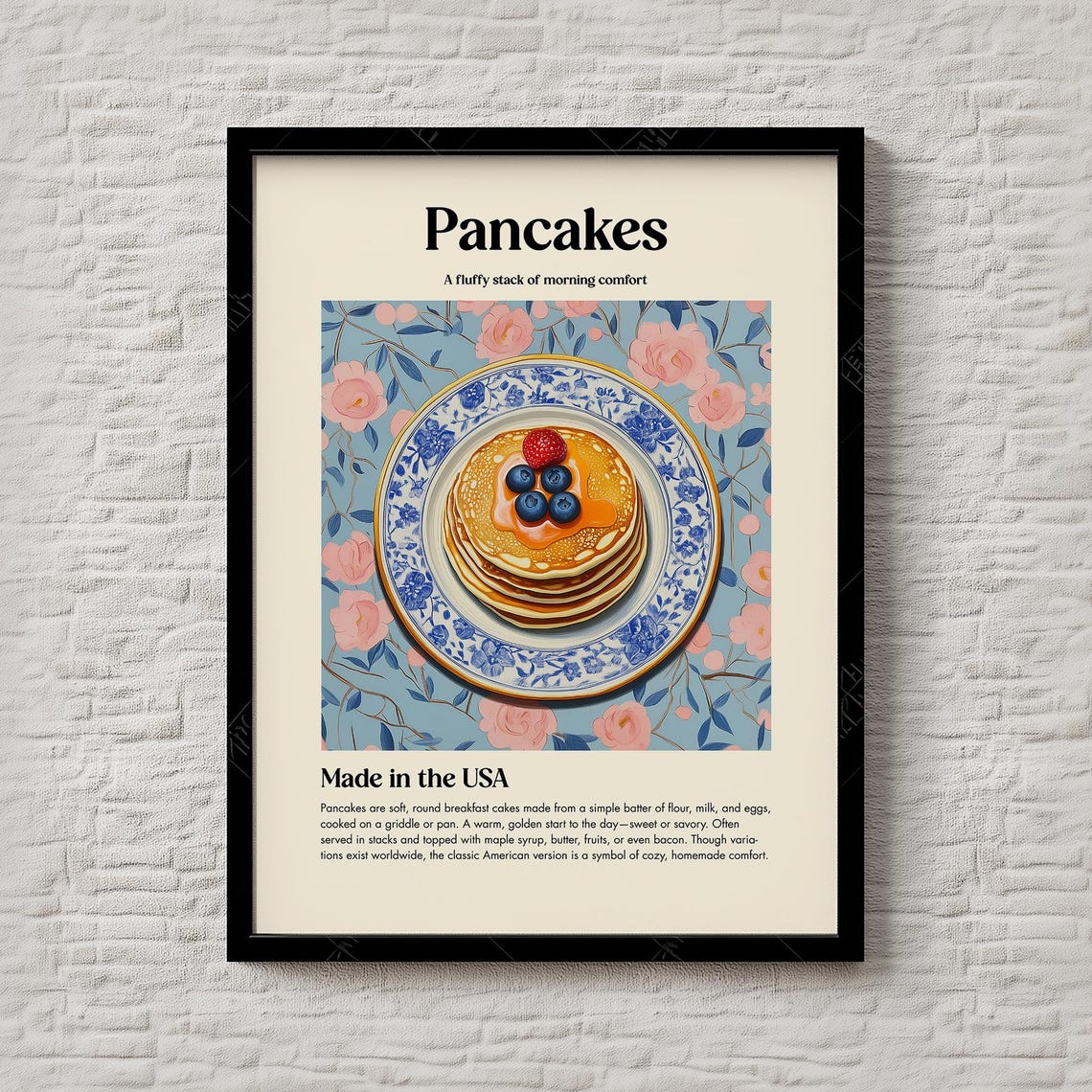 Pancakes Fluffy Breakfast Stack Maple Syrup Berries Kitchen Wall Art