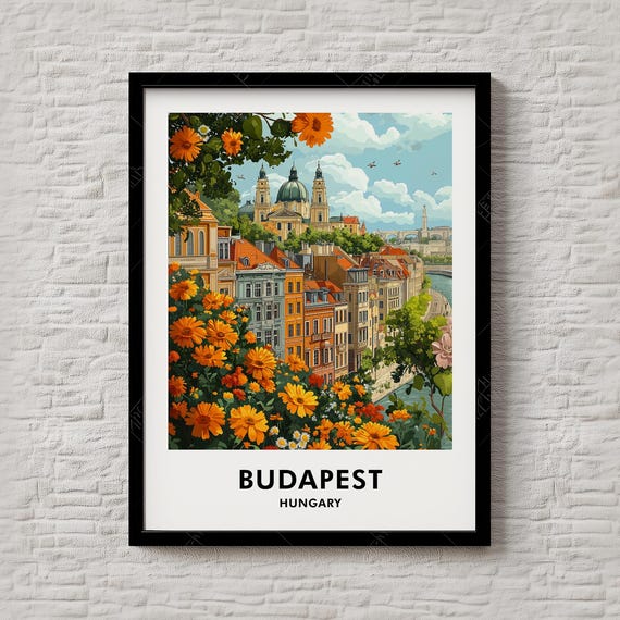 Budapest Hungary Basilica Danube Skyline Vintage Travel Poster