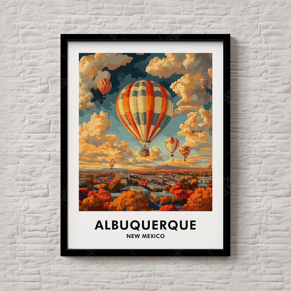 Albuquerque Travel Print Colorful New Mexico Cityscape Wall Art Illustration Retro Instant Southwest Poster 050