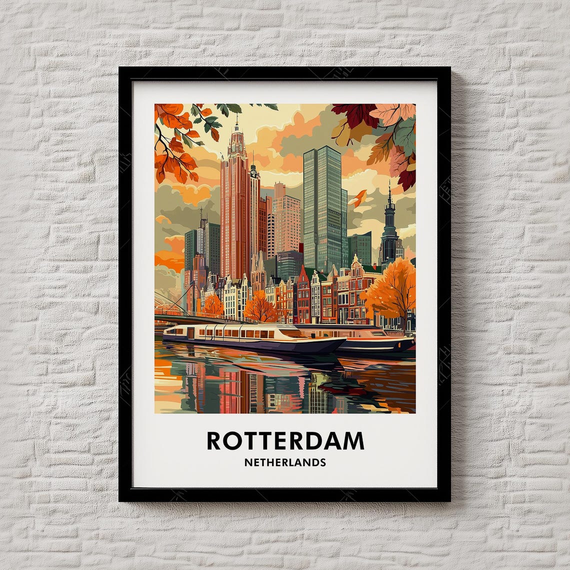 Rotterdam Netherlands Harbor Skyline Boat Autumn Decor Poster
