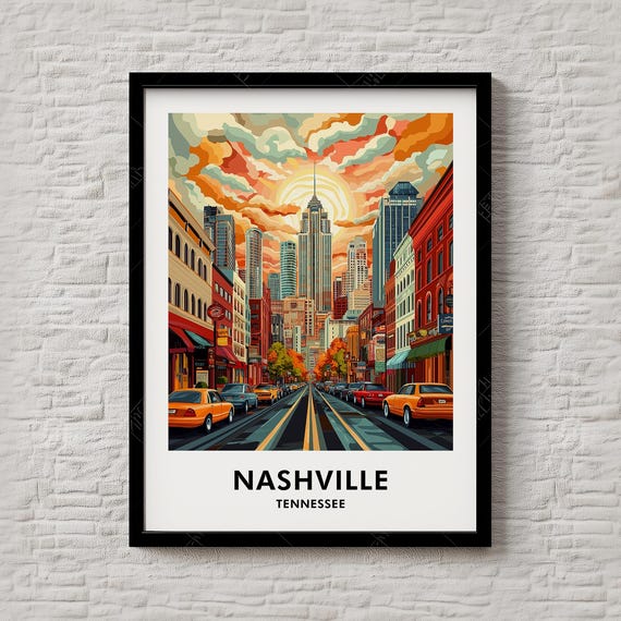 Nashville Travel Print Artistic City Illustration For Music Lovers Wall Poster Ready To Tennessee 132