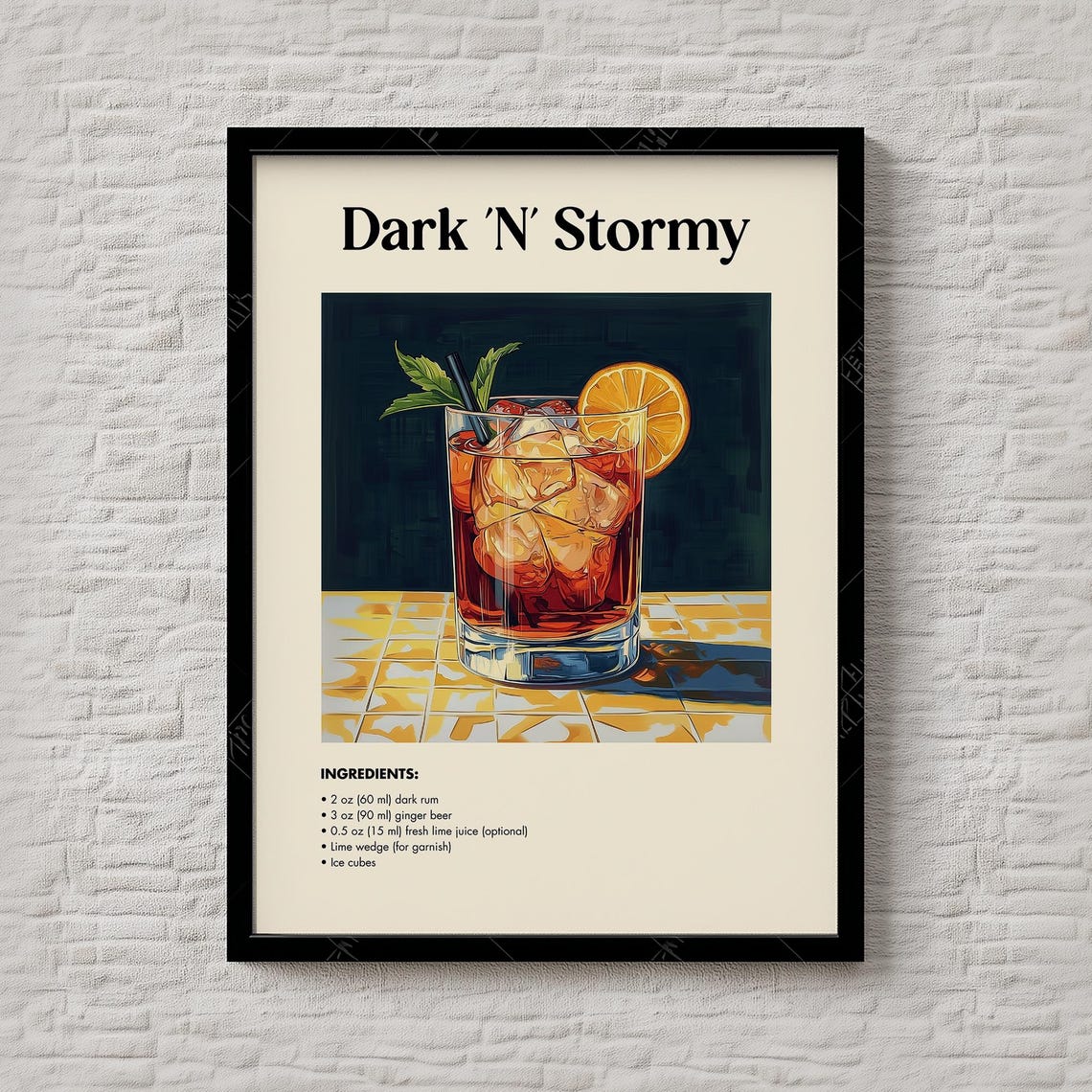 Dark N Stormy Cocktail Recipe Print Rum Ginger Drink Moody Bar Decor
