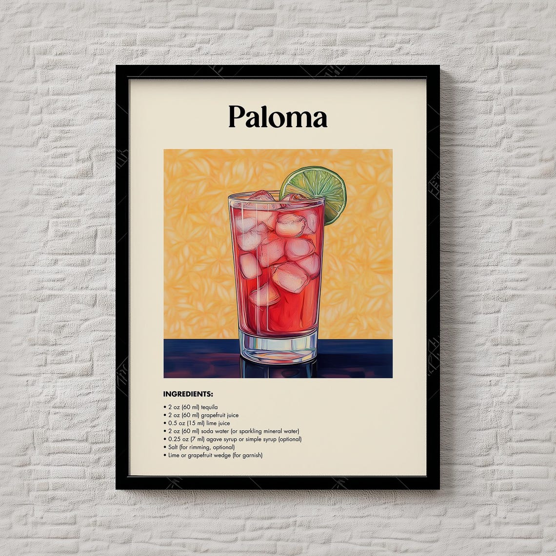 Paloma Cocktail Recipe Tequila Grapefruit Citrus Summer Bar Poster
