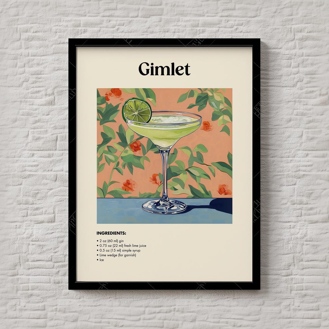 Gimlet Gin Lime Classic Cocktail Recipe Retro Illustration Poster