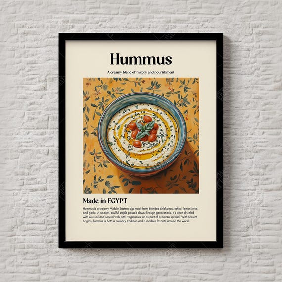 Hummus Print Middle Eastern Food Illustration Instant Vegan Kitchen Art Or Gift For Mediterranean Cuisine Enthusiasts 185