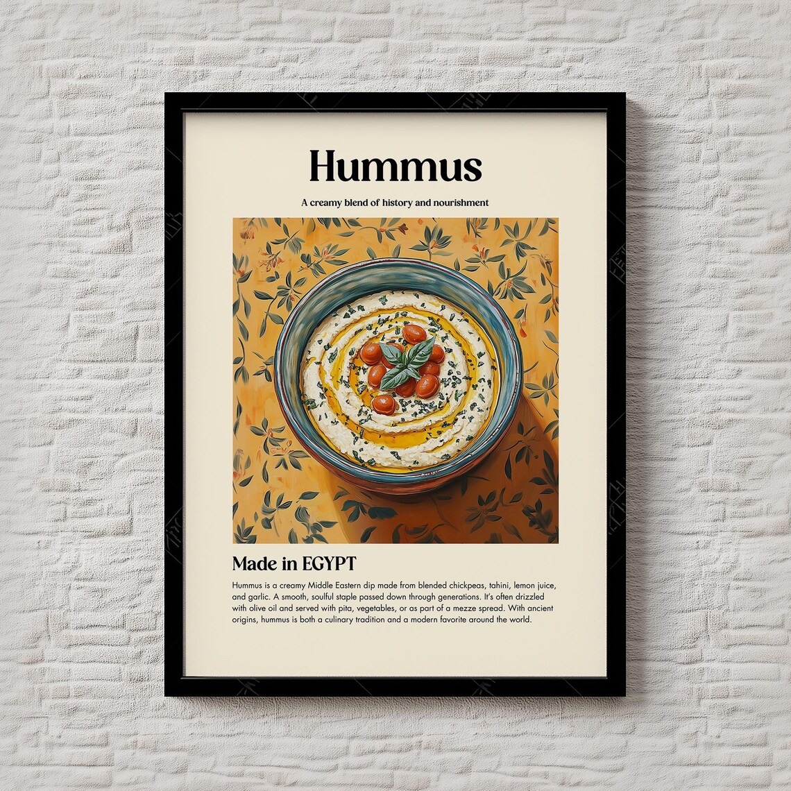 Creamy Hummus Egyptian Kitchen Art Middle Eastern Food Lover Print