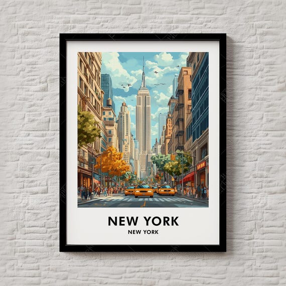 New York Travel Print Birthday With Classic Nyc Illustration City Art For Travelers Instant Poster 133