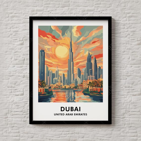 Dubai Travel Print Iconic Uae Skyline Poster For Modern Wall Decor Or Gift Travelers City Illustration 090