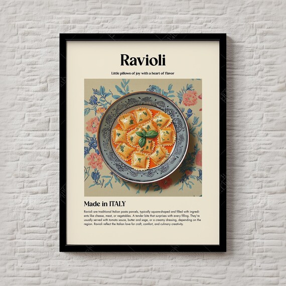 Ravioli Italian Pasta Pillows Tomato Sauce Basil Kitchen Food Art Print