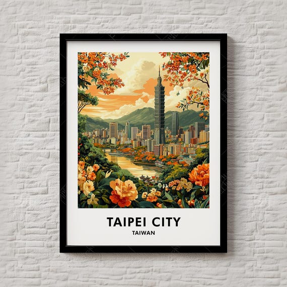 Taipei Travel Print Taiwan Skyline Poster With 101 Illustration City Wall Art For Home Or 164