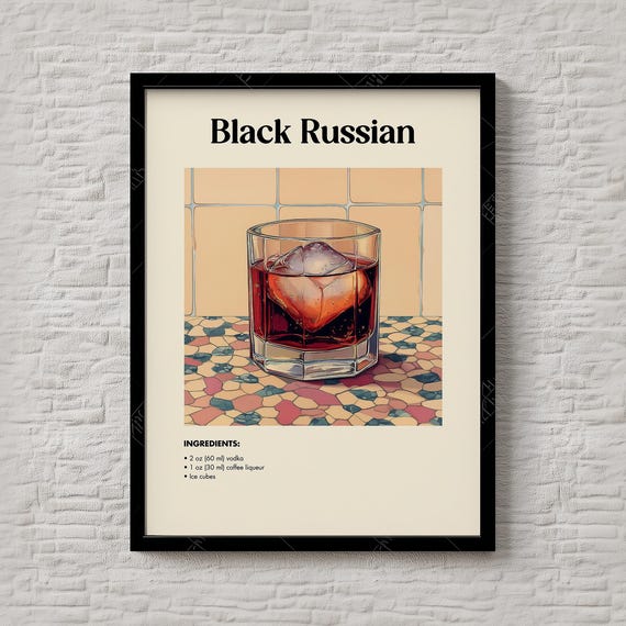 Black Russian Cocktail Print Retro Vodka Coffee Drink Art Minimalist Bar Cart Wall Decor Instant 004