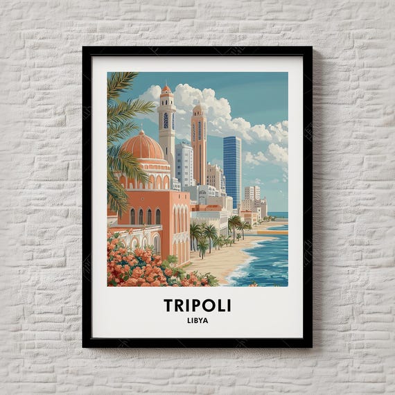 Tripoli Libya Mediterranean Mosque Beach City Skyline Poster