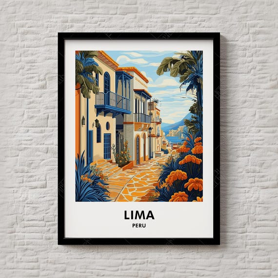 Lima Travel Print Retro Poster Showcasing Perus Capital Landmarks Vintage Style Art Illustration 112