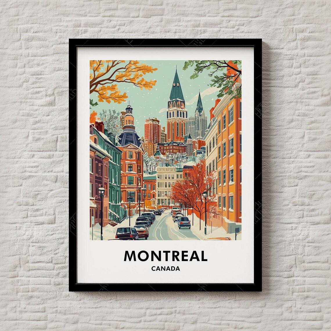 Montreal Canada Winter Snow Street Vintage Travel City Scene Poster