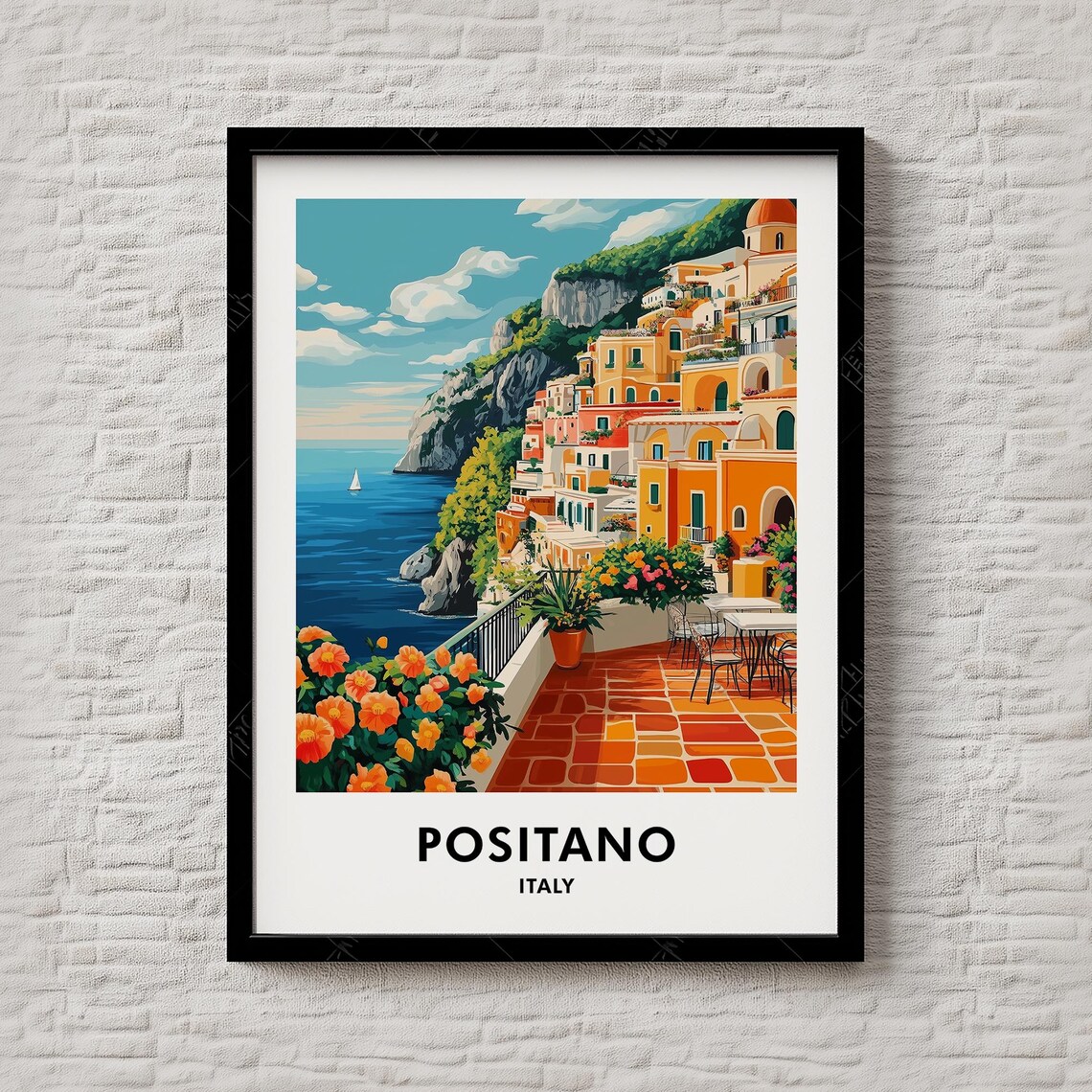 Positano Italy Amalfi Coast Cliffside Village Sea Retro Poster