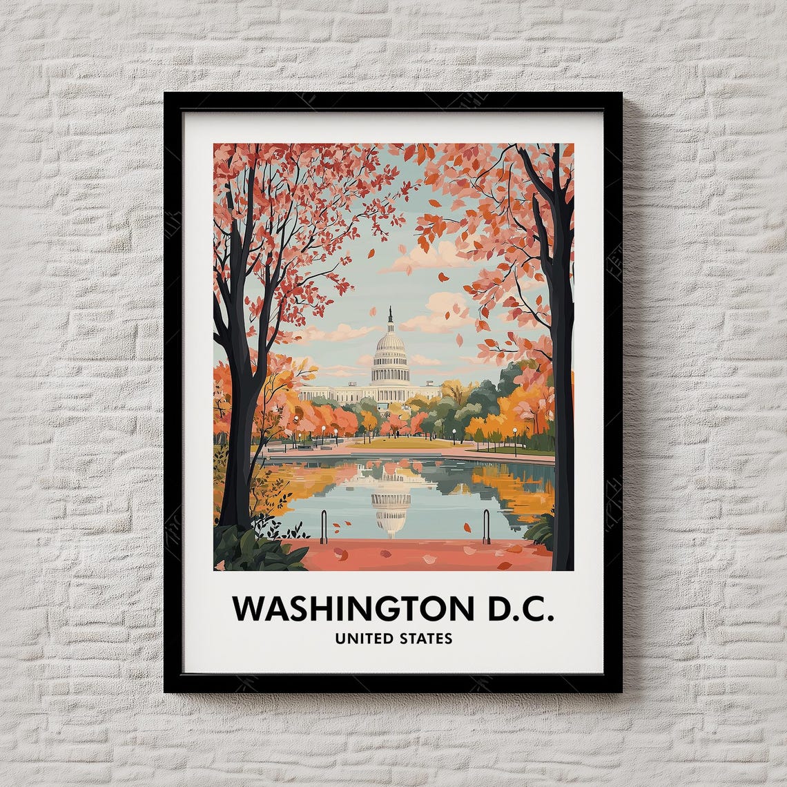 Washington D.C. Capitol Autumn Fall Foliage Reflecting Art Poster