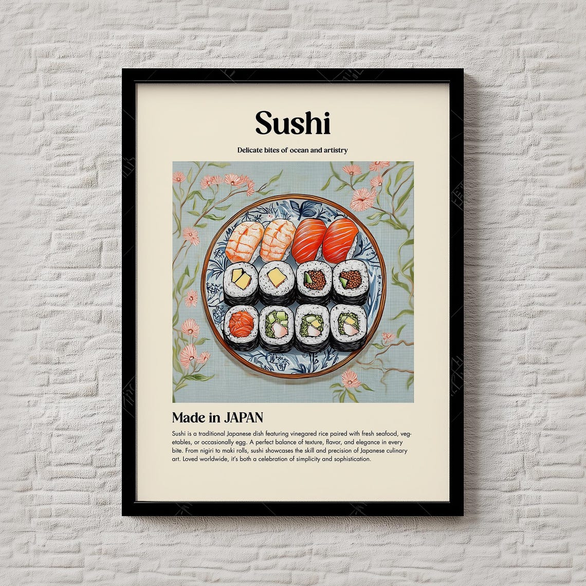 Sushi Made in Japan Vintage Japanese Food Art Kitchen Poster