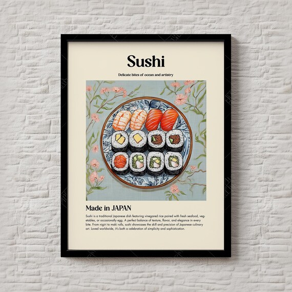 Sushi Made in Japan Vintage Japanese Food Art Kitchen Poster