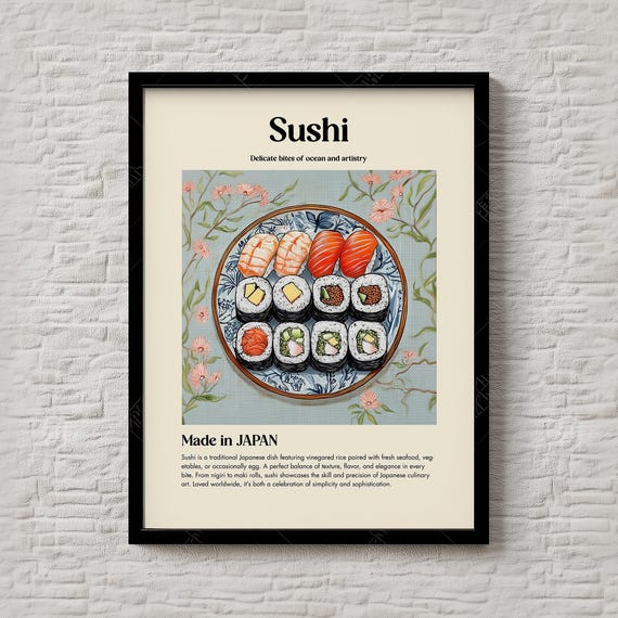 Sushi Print Japanese Food Wall Art For Kitchen Or Dining Minimalist Home Decor Illustration Poster 199