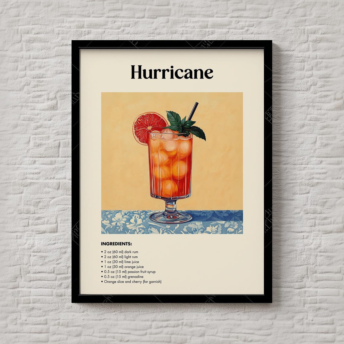 Hurricane Rum Passion Fruit Bold Tropical Cocktail Recipe Poster