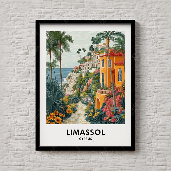 Limassol Travel Print City Illustration For Modern Spaces Instant Artistic Cyprus Seaside Poster 113