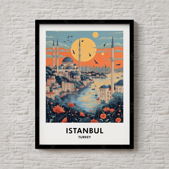 Istanbul Turkey Mosque Sunset Bosphorus Skyline Minarets Poster