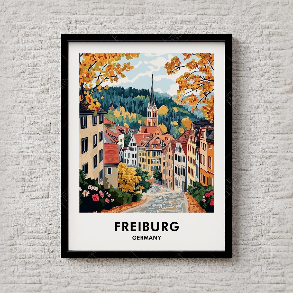 Freiburg Germany Historic Old Town Autumn Street Travel Poster