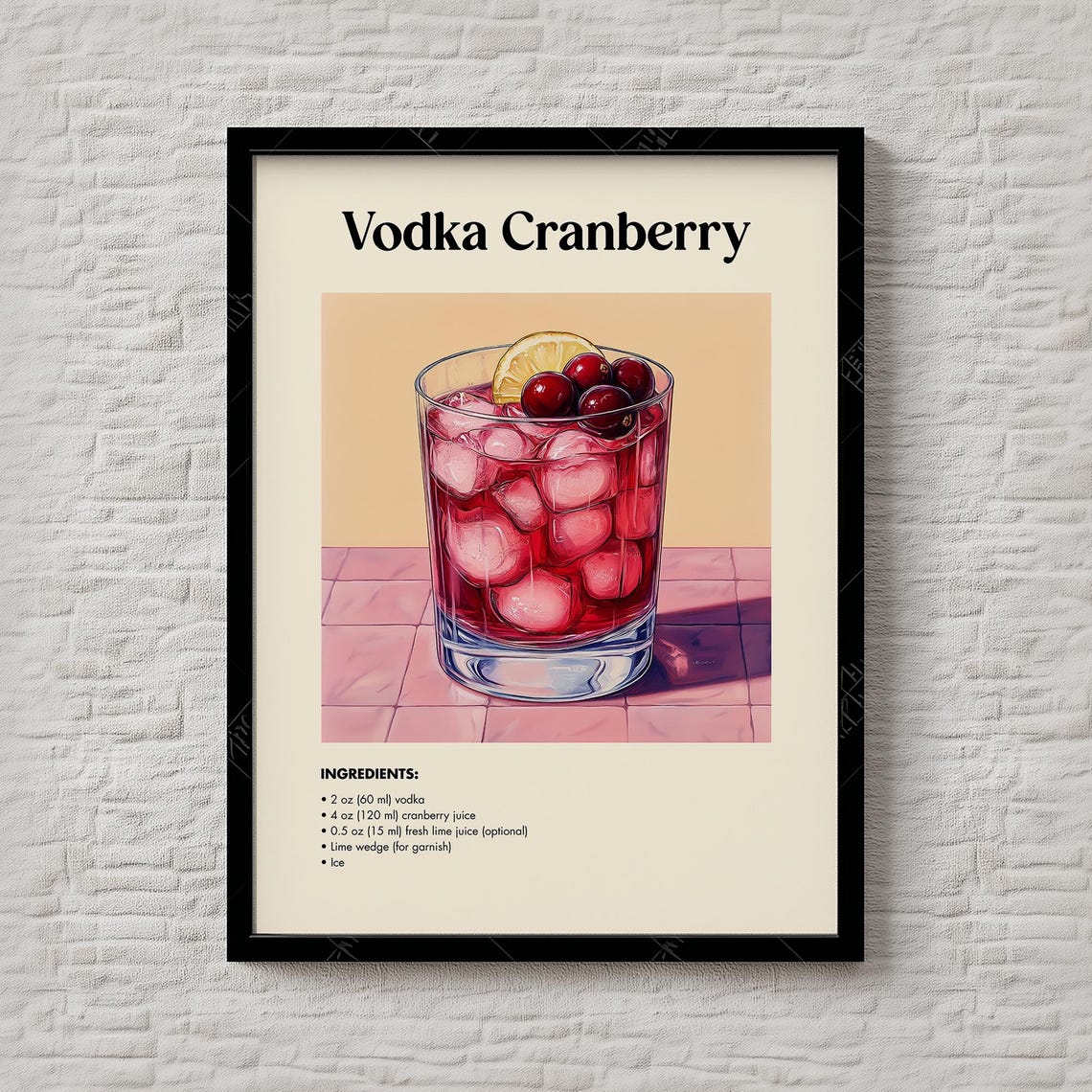 Vodka Cranberry Cocktail Recipe Ruby Red Drink Bar Art Poster