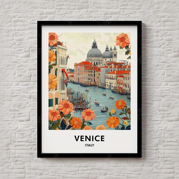 Venice Travel Print City Illustration Of Iconic Canals And Landmarks For Study Or Lounge Art 172
