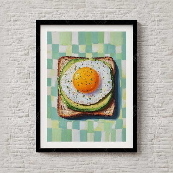 Avocado Toast Print Modern Kitchen Wall Art With Egg Illustration Healthy Breakfast Poster Food 203