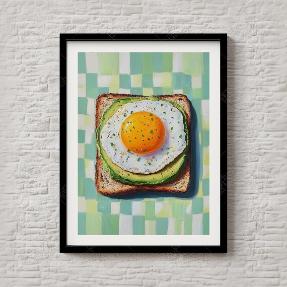 Avocado Toast with Fried Egg Modern Breakfast Kitchen Art Poster