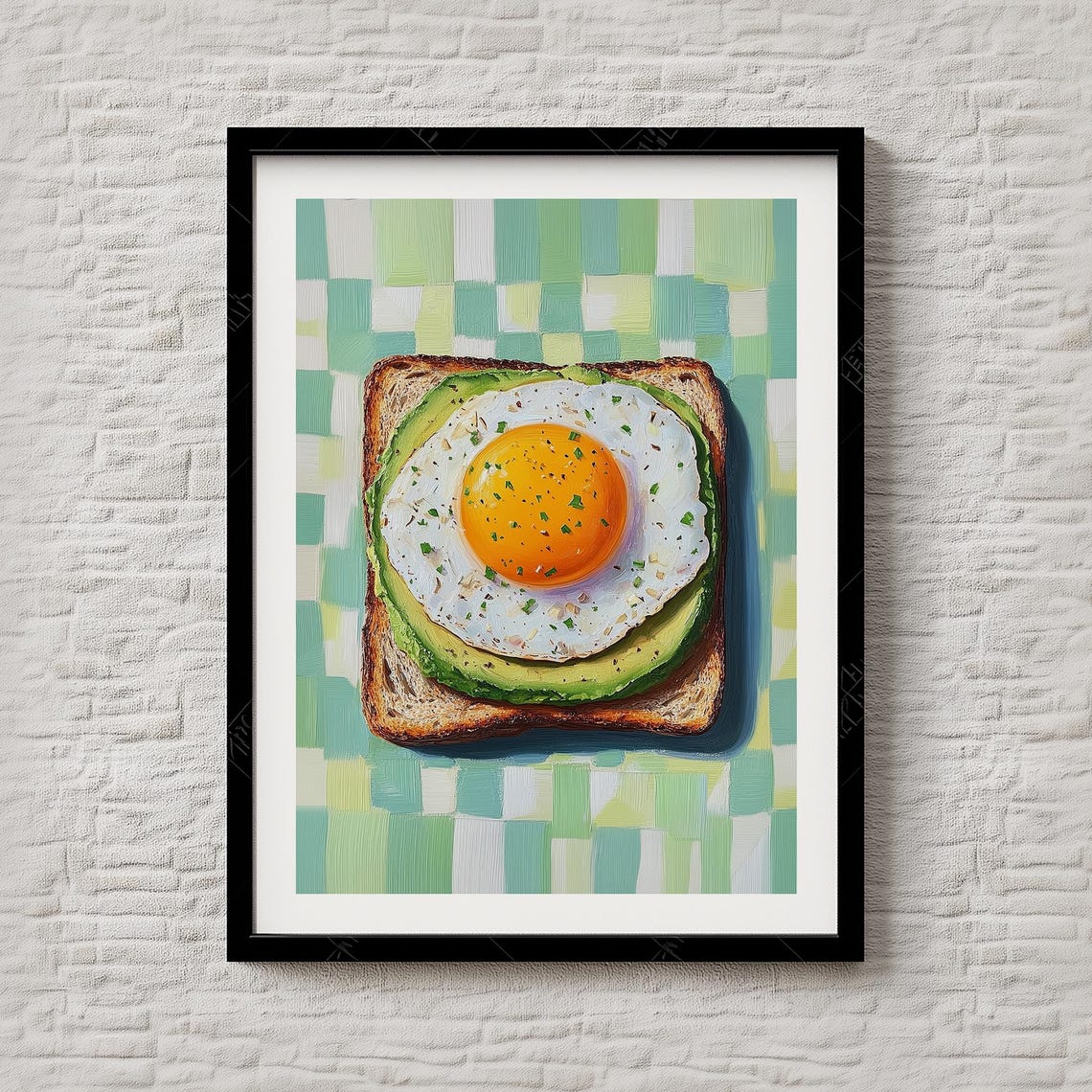 Avocado Toast with Fried Egg Modern Breakfast Kitchen Art Poster