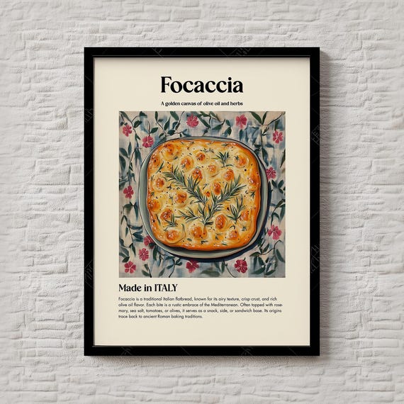 Focaccia Print Italian Bread Kitchen Wall Art Instant Rustic Bakery Illustration For Food Lovers Or Culinary 183