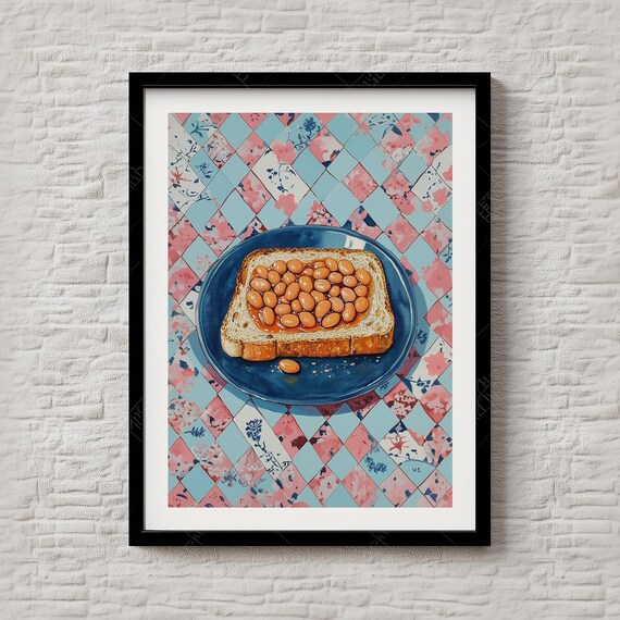 Beans on Toast Classic British Breakfast Vintage Kitchen Poster